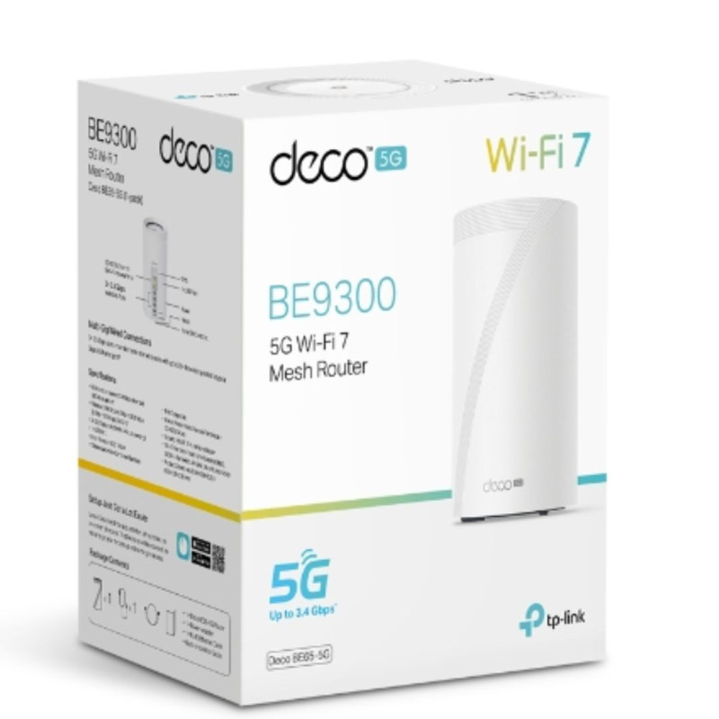 TP-Link Deco BE65-5G(1-pack) 5G BE9300 Tri-Band Whole Home Mesh Wi-Fi 7 Gateway (WIFI7)  574 Mbps at 2.4 GHz   2880 Mbps at 5