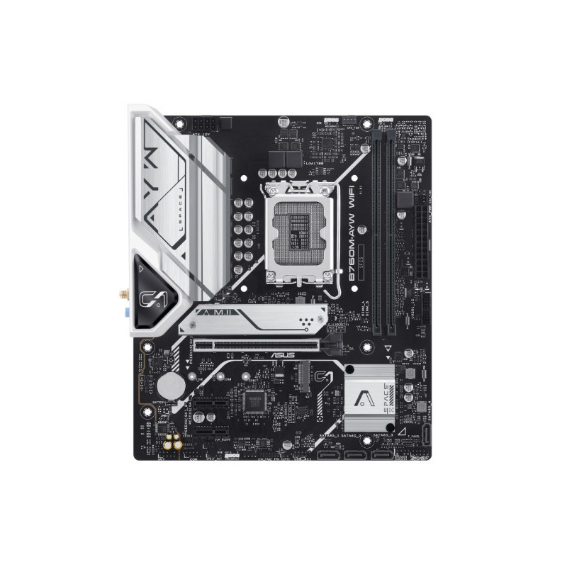 ASUS B760M-AYW WIFI Intel LGA1700 mATX Motherboard, DDR5 96GB 8000(OC), PCIe 4.0, 2xM.2, 2.5GbE, WiFi 6, HDMI 4K60