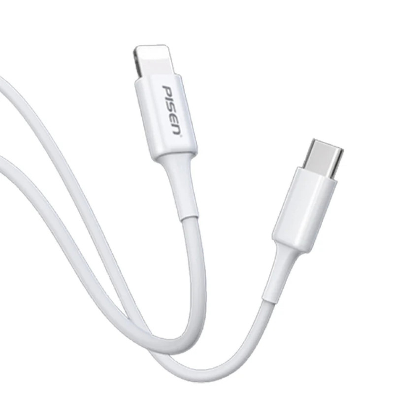 Pisen Mr White Lightning to USB-C PD Fast Charge Cable (1M) White - Support Charge 3A, Stretch-Resistant, Reinforced,Durable,