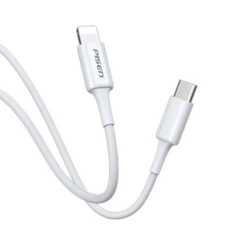 Pisen Mr White Lightning to USB-C PD Fast Charge Cable (1M) White - Support Charge 3A, Stretch-Resistant, Reinforced,Durable,