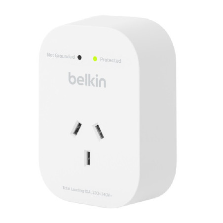 Belkin SurgePro 1-Outlet Surge Protection - White (SRA010AU), 1800 Joules Protection, RCM Safety Certified, CEW $30,000, 2 Ye