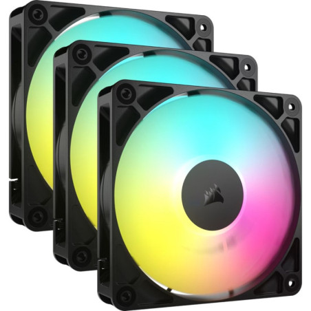 Corsair RS120 ARGB 120mm PWM Fans - Triple Pack - Black: 72.8 CFM, 2100 RPM, 36 dBA, 0.4A, RGB lighting, Static Pressure, Mag