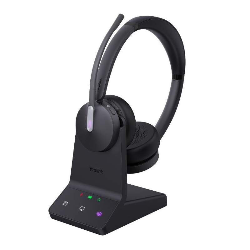 Yealink WH64 Dual Teams DECT Wireless Headset, DECT & Bluetooth Wireless, Busylight, 3-Mic Noise Cancellation, Charging Stand