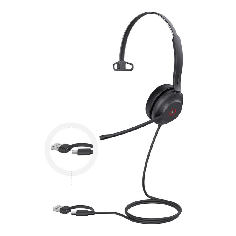 Yealink UH37 Mono USB Wired Headset, UC, USB-C/A, 35mm Speaker, Busylight, Leather Ear Cushion,HD Audio, 2Mic Noise Killer, M