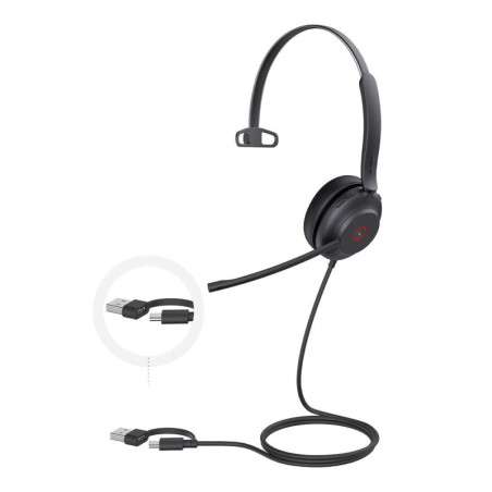 Yealink UH37 Mono USB Wired Headset, UC, USB-C/A, 35mm Speaker, Busylight, Leather Ear Cushion,HD Audio, 2Mic Noise Killer, M