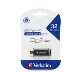 Verbatim 32GB Type-C USB 3.2 Flash Drive - Black Retail Pack 70903 Ultra Fast Transfer, Compact and Light weight design
