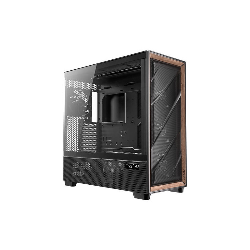 Antec FLUX PRO, E-ATX, Premium Walnut, Iunity Temperature Disp. CPU and GPU LED Display, 6x High Performance Fans, ARGB PWN C