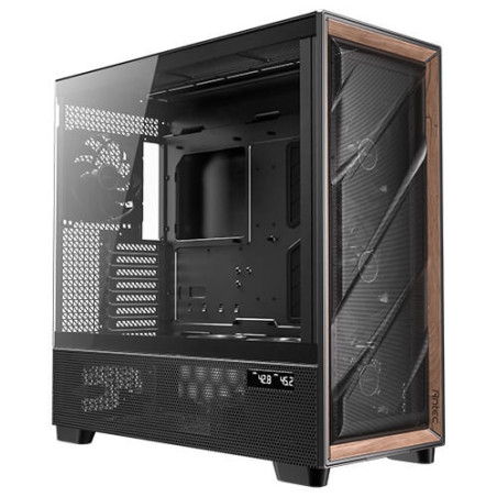 Antec FLUX PRO, E-ATX, Premium Walnut, Iunity Temperature Disp. CPU and GPU LED Display, 6x High Performance Fans, ARGB PWN C