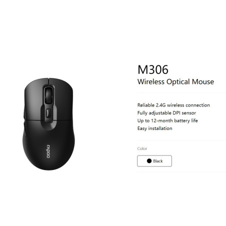 RAPOO M306 2.4 Wireless Optical Mice with Side FWD and Back Buttons. 12 Months Long Battery Life, Easy Installation. Adjustab