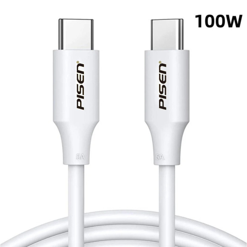 Pisen USB-C to USB-C 100W PD Cable (1M) White - Premium Quality, Fast Charge, 480Mbps, Durable,Samsung Galaxy,Apple iPhone,iP