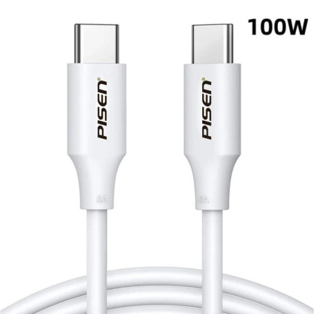 Pisen USB-C to USB-C 100W PD Cable (1M) White - Premium Quality, Fast Charge, 480Mbps, Durable,Samsung Galaxy,Apple iPhone,iP