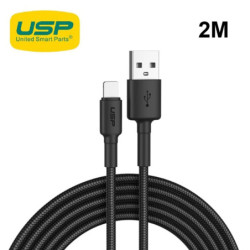 USP BoostUp Braided Lightning to USB-A Cable (2M) Black - Quick Charge & Connect, 2.4A Rapid Charge, Durable, Nylon Weaving, 