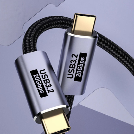 USP BoostUp Cafule Braided USB-C to USB-C (3.2 Gen 2x2) Charge & Video Cable (2M) - Black, 5A/100W PD, 20Gbps, 8K/60Hz, 2 Yea
