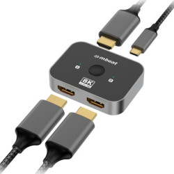 mbeat® 8K Bi-directional HDMI 2.1 Switch 2 In 1 Out/1 In 2 Out  8K@60Hz resolution, plug-and-play convenience  USB-C power i