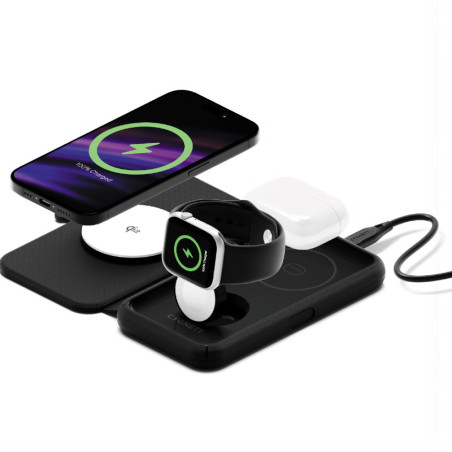 Cygnett MagTravel Qi2.0 2-in-1 Wireless Charger - Black (CY5138WIRDE), 1.2M USB-C Cable,15W, Compact and lightweight, 2 Years