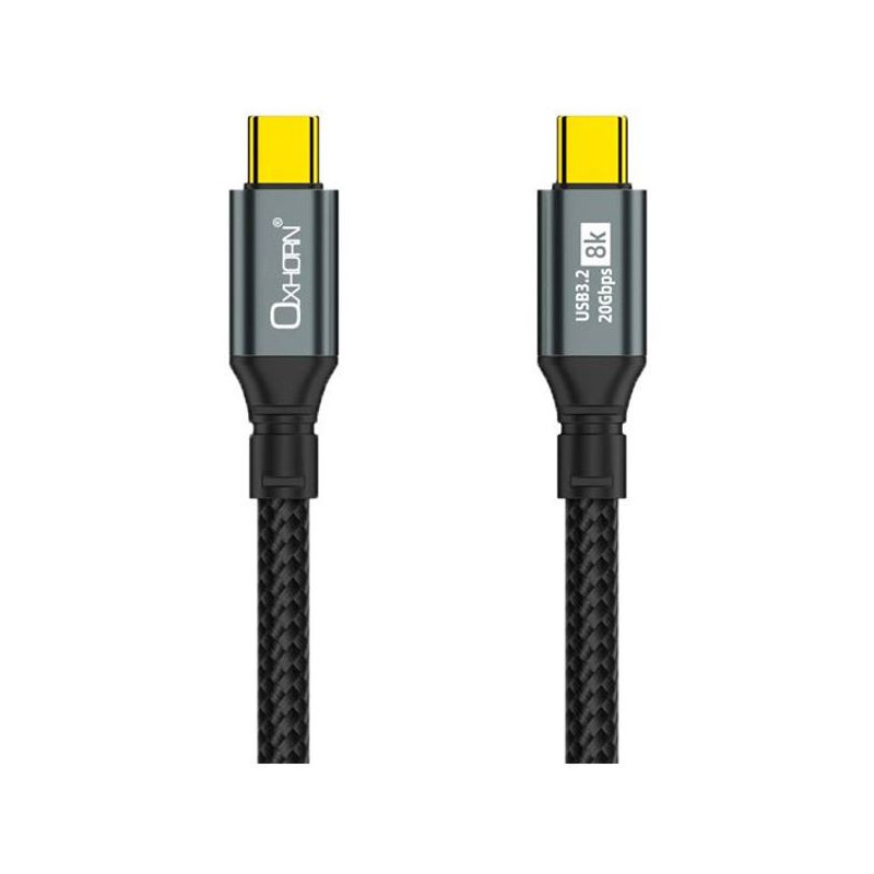 Oxhorn 2m USB-C to USB-C USB 3.2 Gen2 Braided 20Gbps 8K@60Hz 5A 20V 100W PD Fast Charging Video Cable for Laptop Phone Tablet