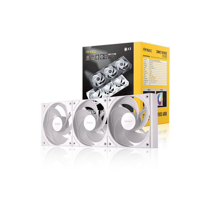 Antec Connect C120R Reverse White ARGB 3PK Performance 120mm PWM Fan: 4-pin PWM | LED: 3-pin  Vibration Absorbing and Anti-No