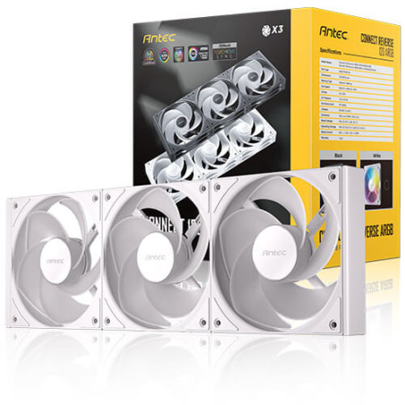 Antec Connect C120R Reverse White ARGB 3PK Performance 120mm PWM Fan: 4-pin PWM | LED: 3-pin  Vibration Absorbing and Anti-No