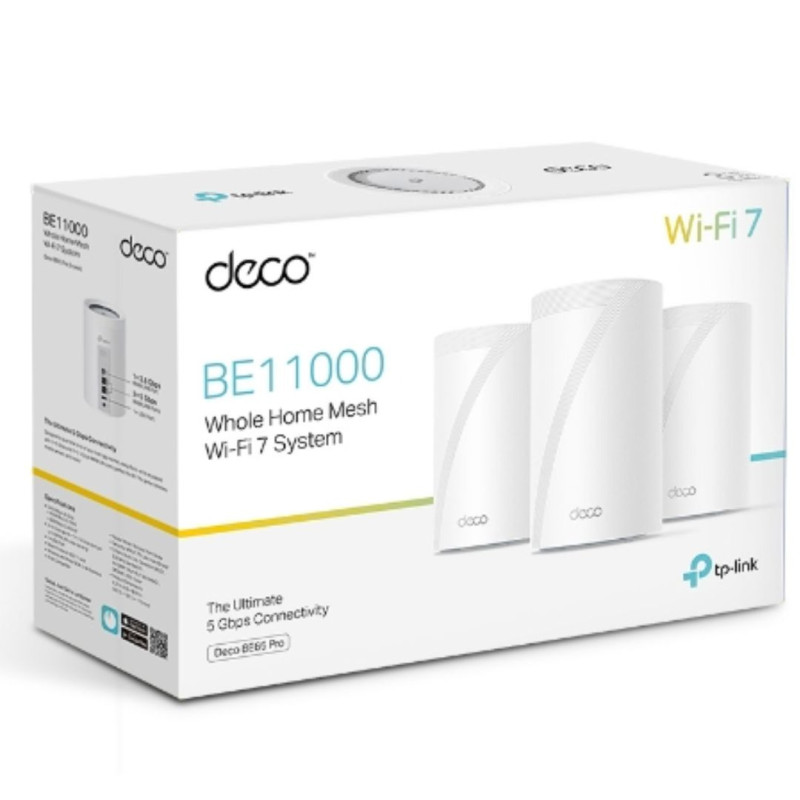 TP-Link Deco BE65 Pro(3-pack) BE11000 Whole Home Mesh WiFi 7 System, 688 Mbps at 2.4 GHz   4320 Mbps at 5 GHz   5760 Mbps at 
