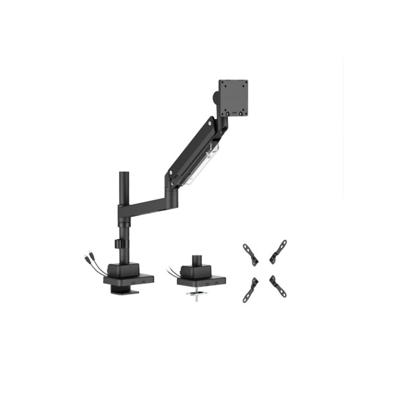 Brateck LDT80-C012UCP Super Heavy-Duty Pole-Mounted Gas Spring Monitor Arm with USB-A and USB-C Ports, Matte Black (LS)