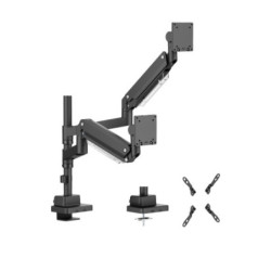 Brateck LDT80-C024P Matte Black Super Heavy-Duty Pole-Mounted Gas Spring Dual Monitor Arm For most 24'-57' Monitors (LS)