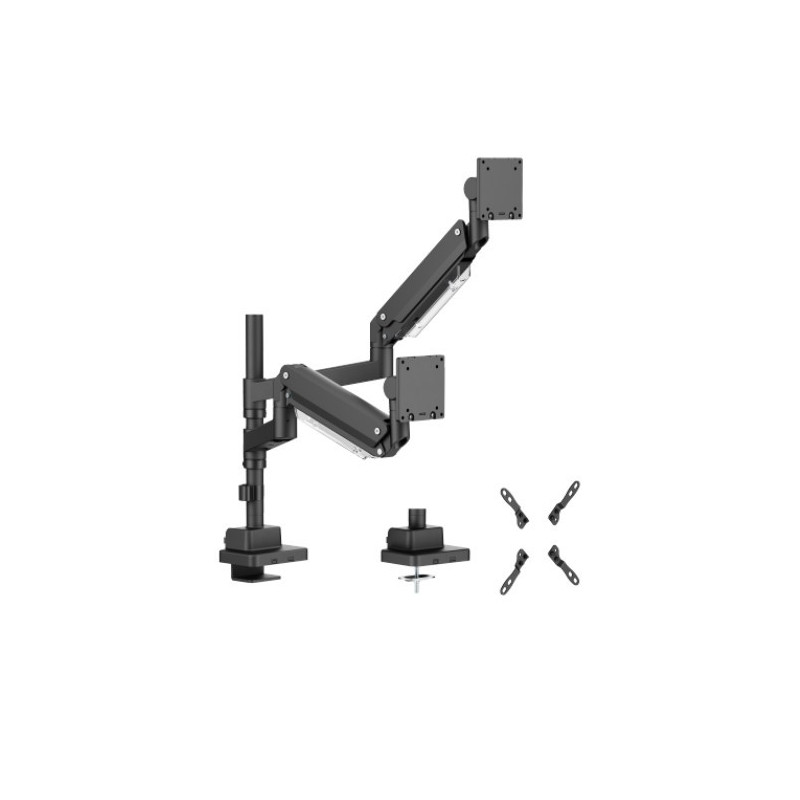 Brateck LDT80-C024P Matte Black Super Heavy-Duty Pole-Mounted Gas Spring Dual Monitor Arm For most 24'-57' Monitors (LS)