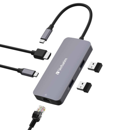 Verbatim USB-C Pro Multiport Hub 5 Port 1 x HDMI, 1 x RJ45, 2 x USB-A 3.2 Gen1, 1 x USB-C PD (Power Delivery). Ultra Portable