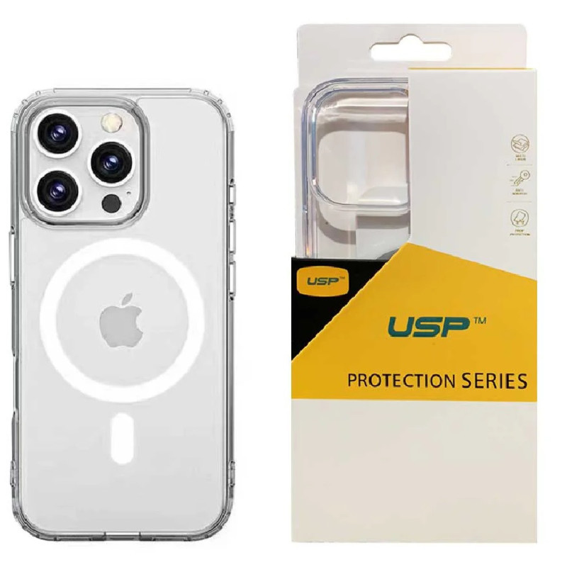 USP Apple iPhone 16 Pro (6.3') Clear Rock Shockproof Case with MagSafe - Ultra-thin, Lightweight, Non-slip, Crystal Clear, 10