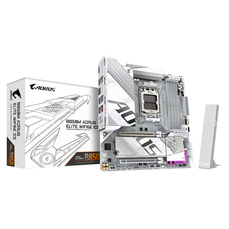 (LS) Gigabyte B850M A ELT WF6E ICE, AMD AM5, 4 x DDR5 up to 256 GB, 1 x HDMI, 1 x PCI Express x16, 2 x M.2, 4 x SATA,  9 x US