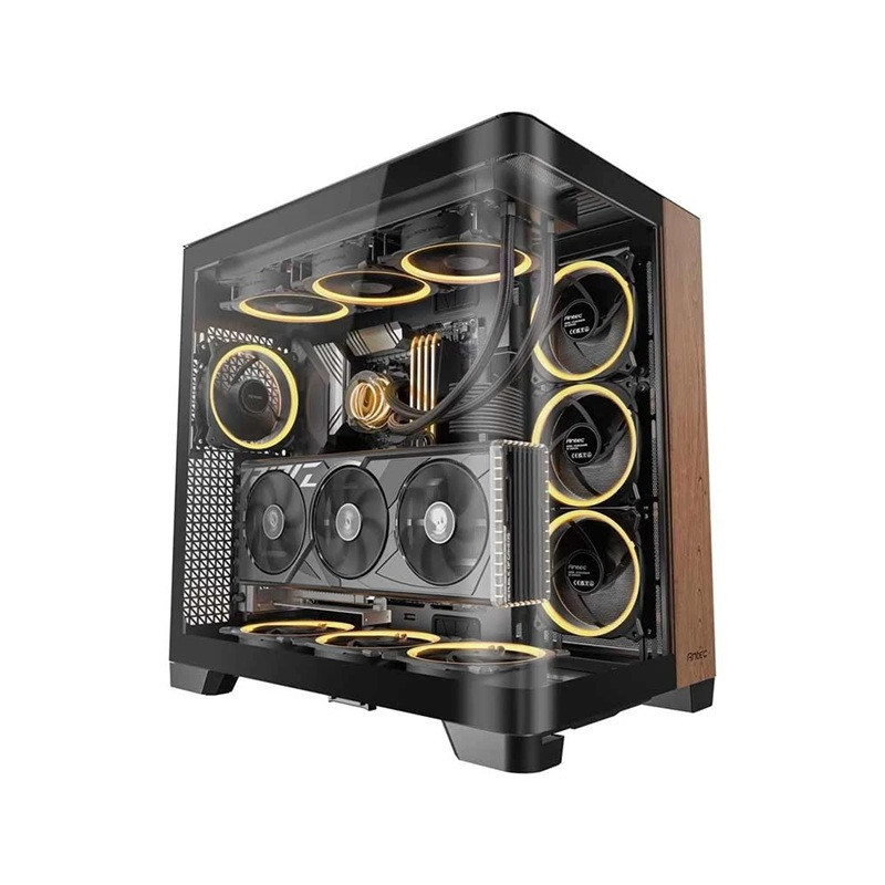 Antec C8 CURVE Wood E-ATX, ATX Seamelss View Front and Side, USB-C, 4mm Tempered Glass, 360mm liquid cooler top, bottom, side