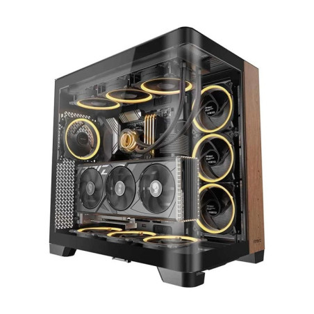 Antec C8 CURVE Wood E-ATX, ATX Seamelss View Front and Side, USB-C, 4mm Tempered Glass, 360mm liquid cooler top, bottom, side