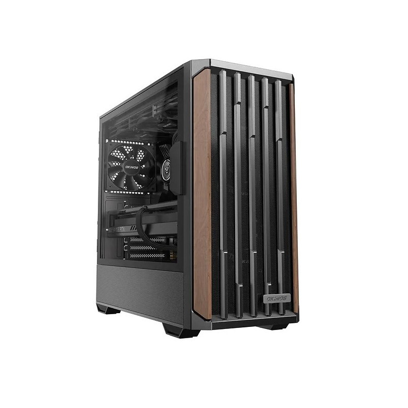 OKINOS Cypress P7 Genuine Walnut Wood Trim ATX, Type-C, Support 360mm Radiator on Top, 4 x 120mm PWM Fans, Black Stylish Prem