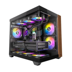 OKINOS M6 ARGB ATX Genuine Walnut Wood, Panoramic View, Type-C, 4 x120mm ARGB & PWM Fans included,Tempered Glass Side Panel, 