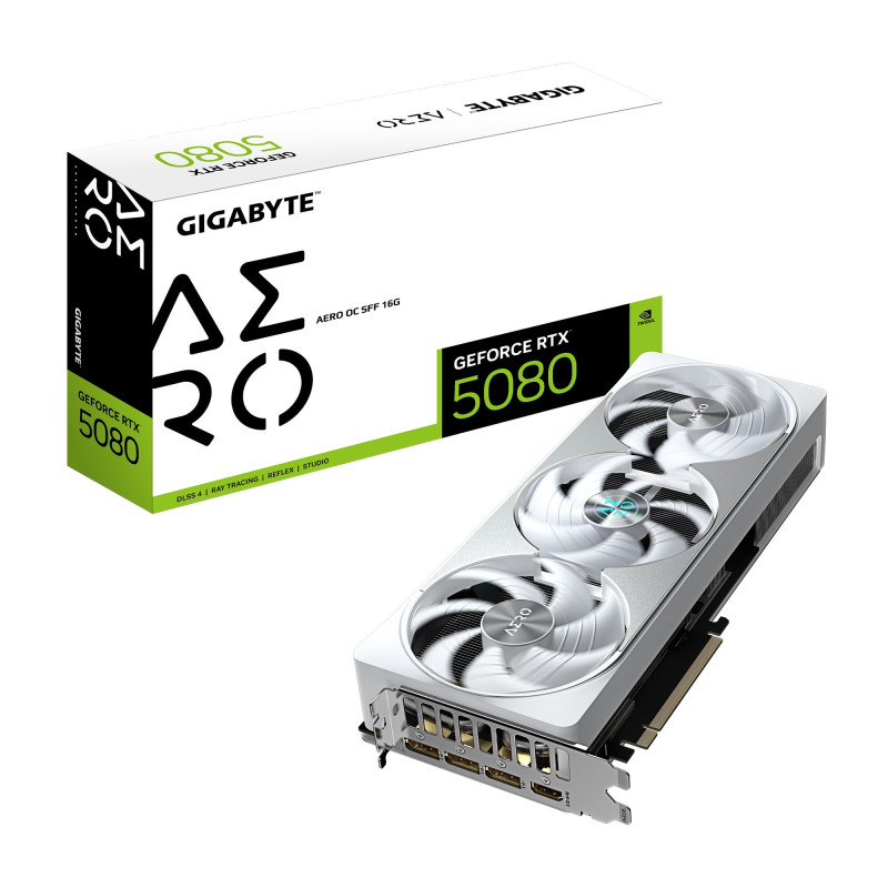 Gigabyte GeForce RTX™ 5080 AERO OC SFF 16G, 2730 MHz, CUDA 10752, 30 Gbps, GDDR7, 256 bit, PCI-E 5.0, PSU 850W, DisplayPort