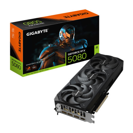 Gigabyte GeForce RTX™ 5080 WINDFORCE OC SFF 16G, 2670 MHz, CUDA 10752, GDDR7,  256 bit, PCI-E 5.0, PSU 850W, DisplayPort 2.