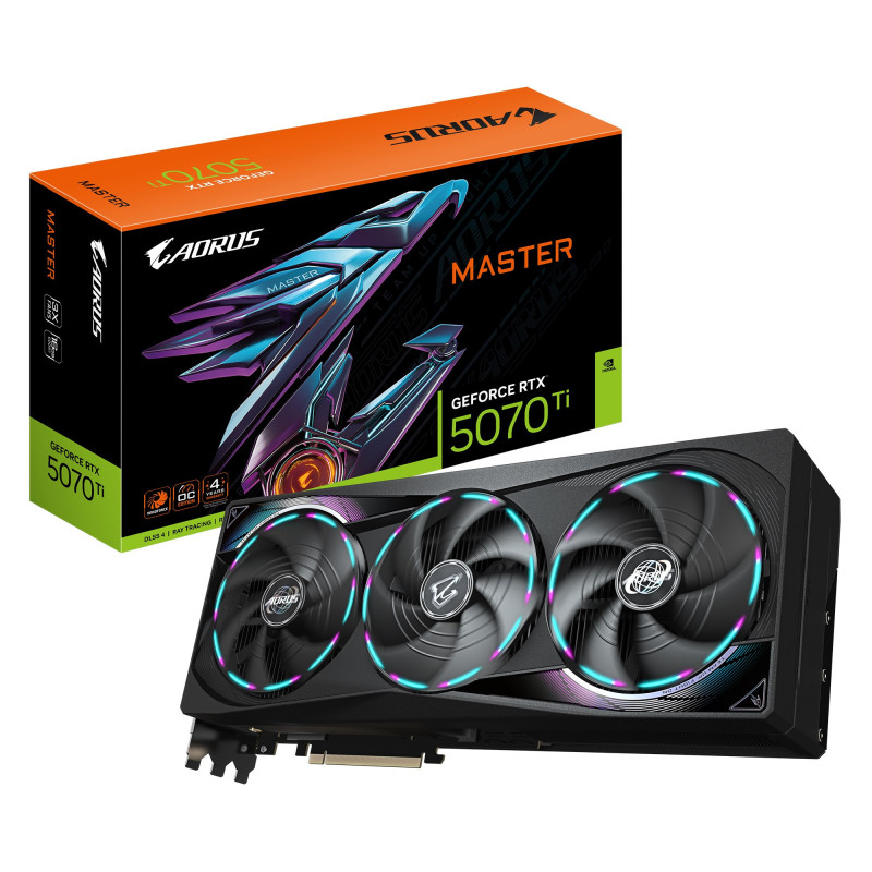 Gigabyte AORUS GeForce RTX™ 5070 Ti MASTER 16G, 2670 MHz, CUDA 8960, 28 Gbps, GDDR7, 256 bi,t PCI-E 5.0, PSU 750W, DisplayP