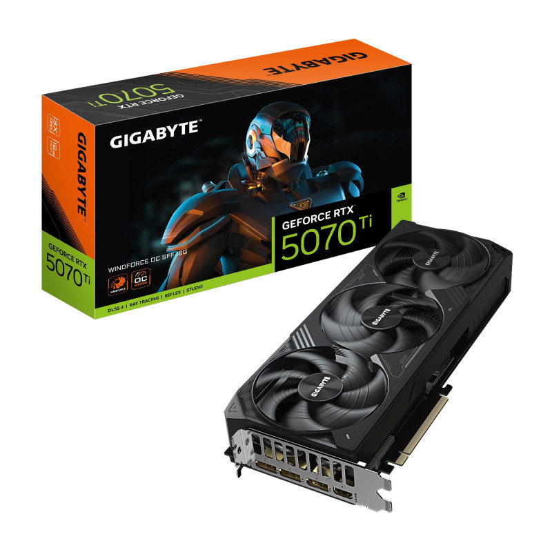 Gigabyte GeForce RTX™ 5070 Ti WINDFORCE OC SFF 16G, 2497 MHz,  CUDA 8960, 28 Gbps, GDDR7, 256 bit, PCI-E 5.0, PSU 750W,Disp