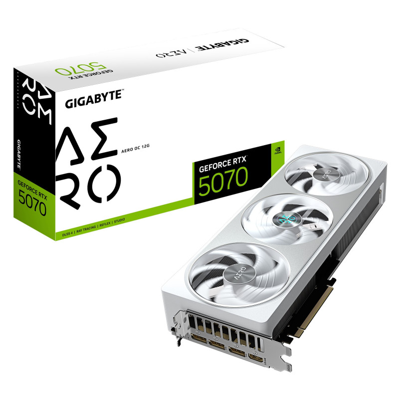 Gigabyte GeForce RTX™ 5070 AERO OC 12G, 2625 MHz, CUDA  6144, 128 Gbps, GDDR7,192 bit, PCI-E 5.0, P[SU 750W, DisplayPort 2.