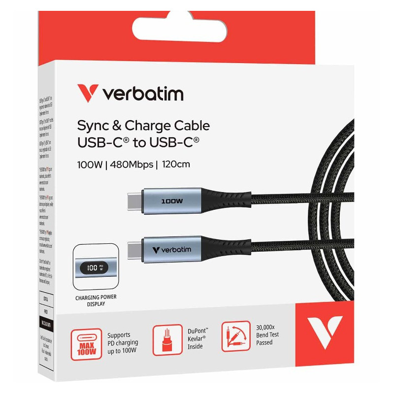 Verbatim Sync & Charge USB C to USB C 100W Display 120 cm
