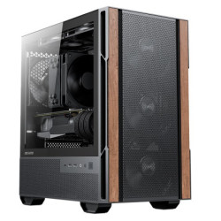 OKINOS Cypress 3 Genuine Walnut Wood MicroATX  with 4×120mm, USB-C, 3 Pin Non-PWM Case Fans Pre-Installed,Temper Glass Side 