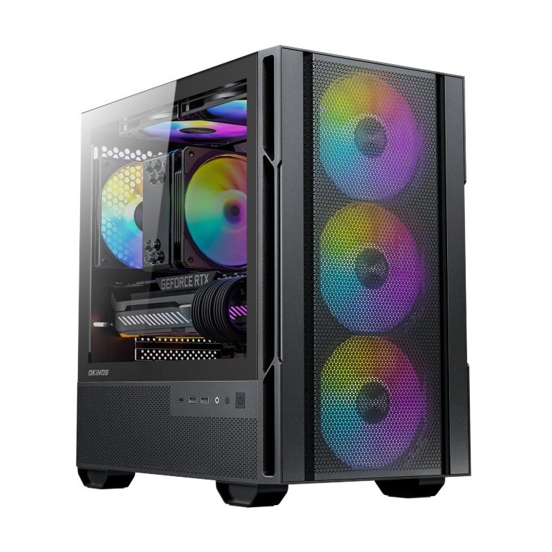 OKINOS Cypres 3 ARGB Micro ATX Case, 4 × 120mm ARGB Non-PWM Case Fans Pre-Installed, MATX PC Case, Temper Glass Side Panel, 