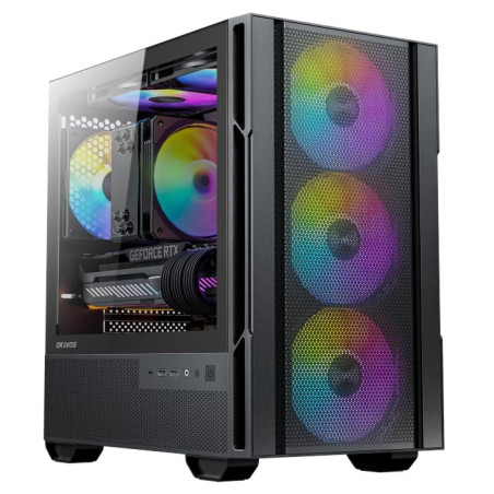 OKINOS Cypres 3 ARGB Micro ATX Case, 4 × 120mm ARGB Non-PWM Case Fans Pre-Installed, MATX PC Case, Temper Glass Side Panel, 