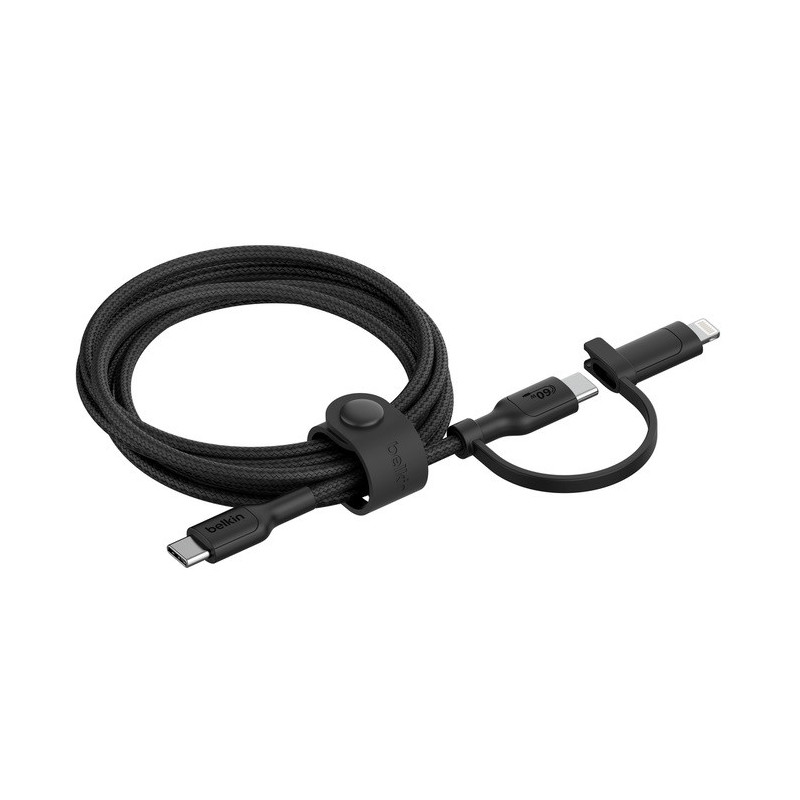Belkin BoostCharge Pro 2-in-1 USB-C to USB-C/ Lightning (1.5M) - Black (CAC003fq1.5MBK), 60W, 480Mbps, 30K  Bends, Intertek-C