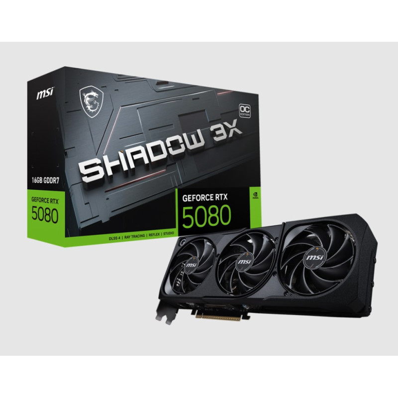 MSI nVidia GeForce RTX™ 5080 16G SHADOW 3X OC, Boost: 2640 MHz, 16GB GDDR7, DisplayPort x 3, HDMI™ x 1,