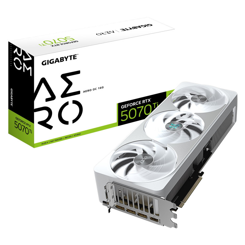 Gigabyte GeForce RTX™ 5070 Ti AERO OC 16G, 2588 MHz, CUDA 8960, 28 Gbps, GDDR7, 256 bit, PCI-E 5.0, PSU 750W, DisplayPort 2