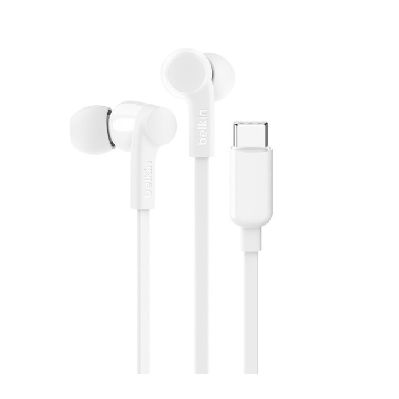 Belkin SoundForm USB-C Wired Earbuds - White (G3H0002FQWHV2), Adjustable Volume Limiter, IPX5-Rated, 10mm Drivers, Tangle-Fre