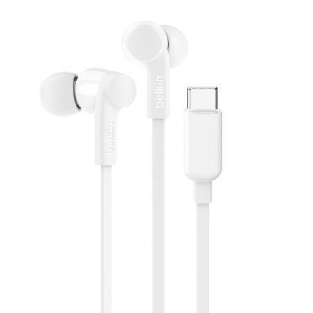 Belkin SoundForm USB-C Wired Earbuds - White (G3H0002FQWHV2), Adjustable Volume Limiter, IPX5-Rated, 10mm Drivers, Tangle-Fre