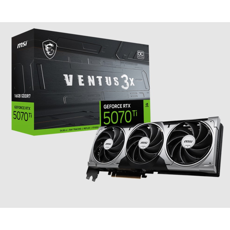 MSI nVidia GeForce RTX™ 5070 Ti 16G VENTUS 3X OC,PCI Express® Gen 5, Boost: 2482 MHz, CUDA 8960 Units, 16GB GDDR7, HDMI™