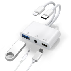 USP Lightning/USB-C to USB Adapter features a USB OTG Port, 3.5mm Headphone Jack & Fast-charging Port, 2 Years Warranty