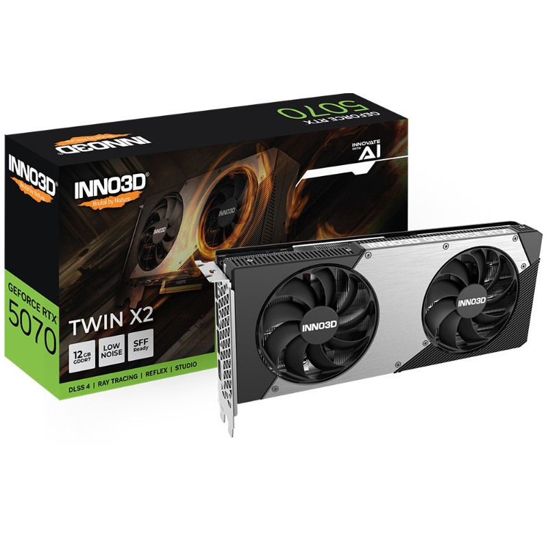 INNO3D nVidia GeForce RTX 5070 TWIN X2 12GB GDDR7 2512 MHz Boost Clock, RAM 28 Gbps, 3x DP, 1xHDMI 250x116x41mm